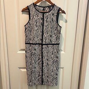 Ann Taylor Petite Zebra Print Sheath Dress 6P Black White Sleeveless